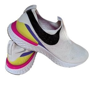 Women’s Nike React Phantom White and MultiColor Slip-On Sneakers.
